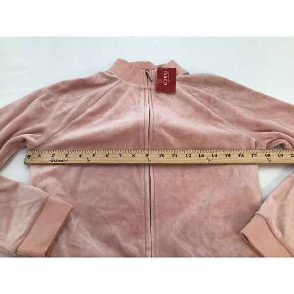 GUESS Womens Size Small Pink Zippered Velour Track Jacket - Picture 7 of 7